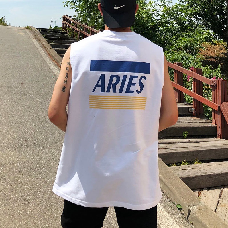 Áo thun ba lỗ unisex Aries Style Hàn Quốc hot TRẮNG AT611