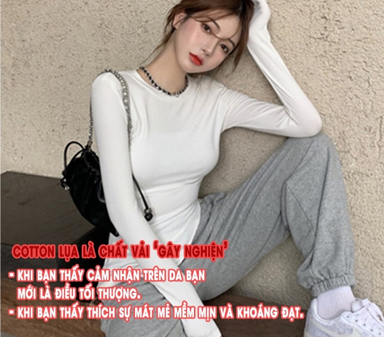 Áo thun croptop nữ tay dài sẻ gấu, ao crt ôm body phong cách Hàn Quốc chất cotton lụa màu đen trắng dưới 52 kg TRANG K358
