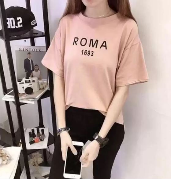 Áo thun nữ tay lỡ ROMA màu hồng T&D D119
