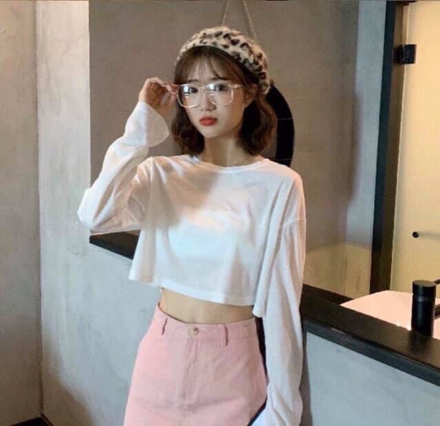 ÁO THUN TAY DÀI CROPTOP TRẮNG DT104