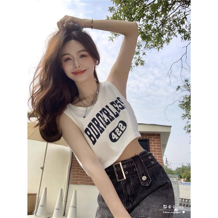 Áo thun ba lỗ croptop 422 màu Trắng BL38