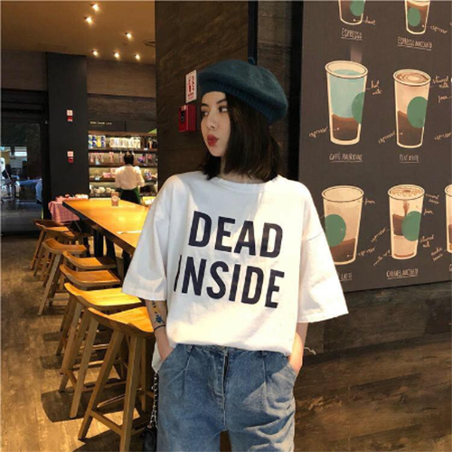 ÁO THUN NỮ DEAD INSIDE TRẮNG D1034