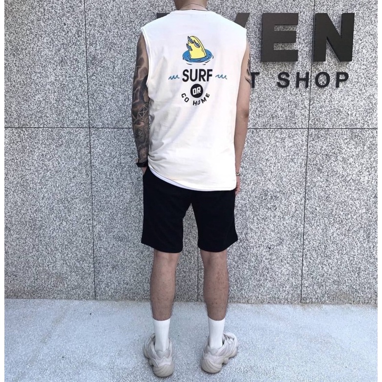 Áo thun sát nách unisex SURF style Hip hop siêu hot TRẮNG AT604